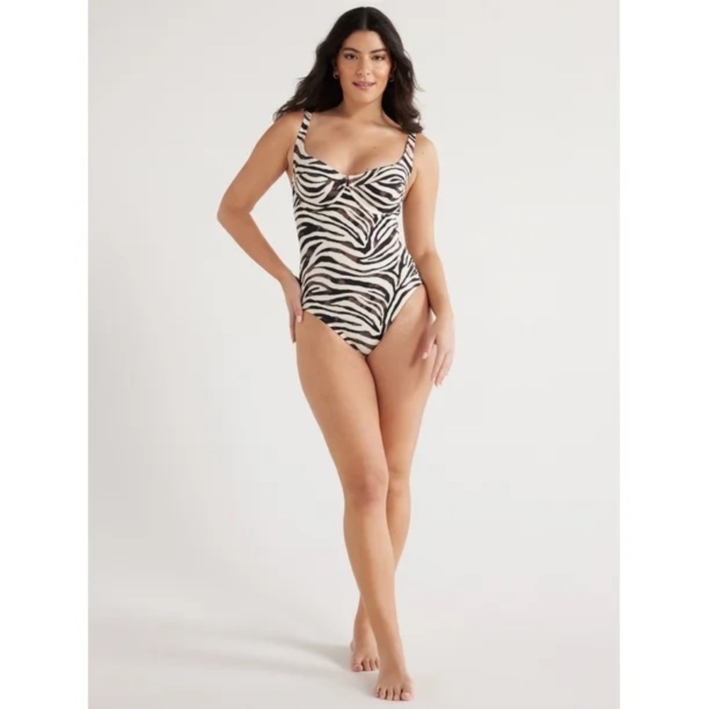 XL Sophia Vegara Zebra Print One-Piece Swimsuit and Sarong